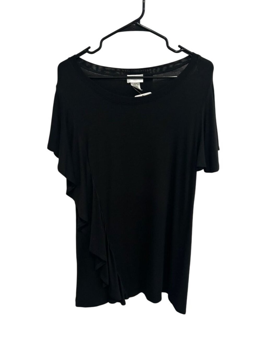 Bellino X-Large Black Ruffle Short Sleeve Top Retro Whimsical NWT